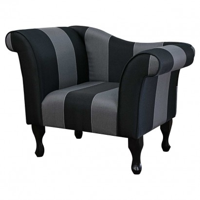 Designer Chaise Chair in a Flatweave Broad Stripe Noir Fabric