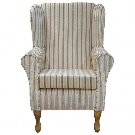 LUXE Standard Wingback Fireside Westoe Chair in an Eleganza Honey and Cream Candy Stripe Fabric