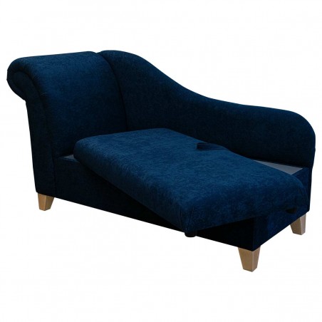 60" Large Storage Chaise Longue in a Plush Navy Blue Fabric