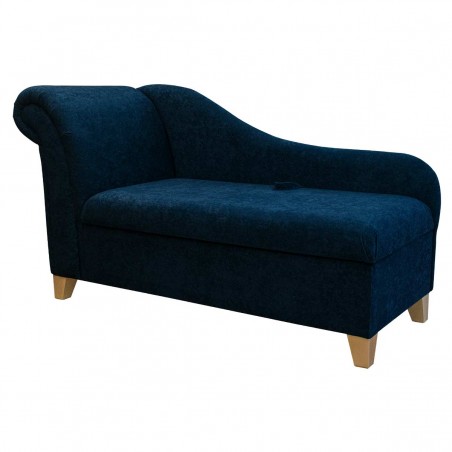 60" Large Storage Chaise Longue in a Plush Navy Blue Fabric