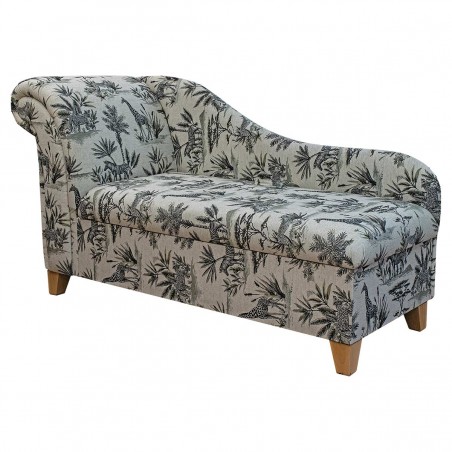 60" Large Storage Chaise Longue in a Safari Wildlife Fabric