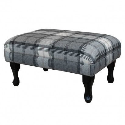LUXE Medium Footstool in a Sophie Check Zinc Fabric