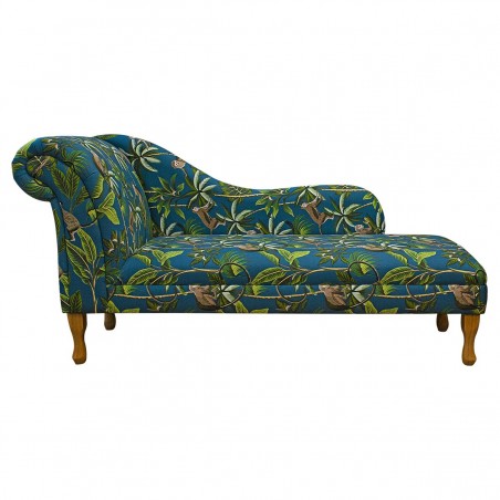 66" Large Chaise Longue in a Monkey Teal 100% Cotton Print Fabric