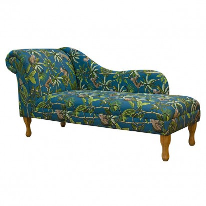 66" Large Chaise Longue in a Monkey Teal 100% Cotton...