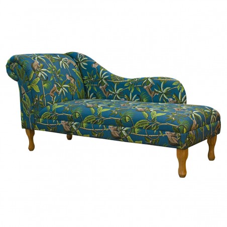 66" Large Chaise Longue in a Monkey Teal 100% Cotton Print Fabric