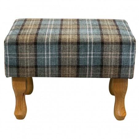 LUXE Small Footstool in a Lana Blue Tartan Fabric