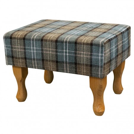 LUXE Small Footstool in a Lana Blue Tartan Fabric