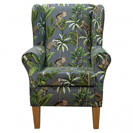 Standard Wingback Fireside Westoe Chair in a Monkey Grey 100% Cotton Print Fabric