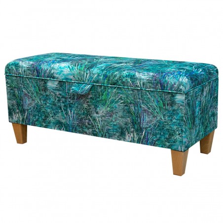 Storage Bench Stool in a Maestro Mir Floral Teal Printed Velvet Fabric