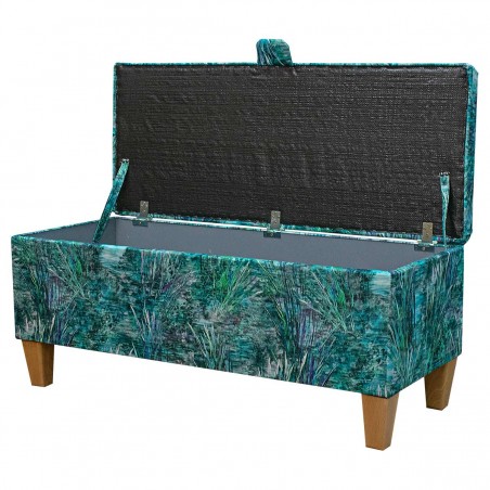 Storage Bench Stool in a Maestro Mir Floral Teal Printed Velvet Fabric