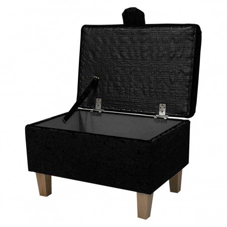 Storage Footstool, Ottoman, Pouffe in a Shimmer Black Crushed Velvet Fabric