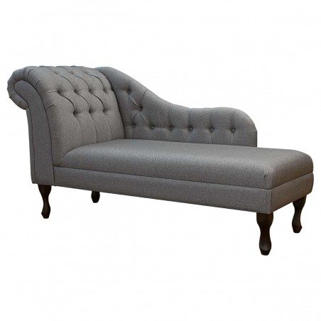 60" Large Deep Buttoned Chaise Longue in a Dundee Herringbone Marble Fabric