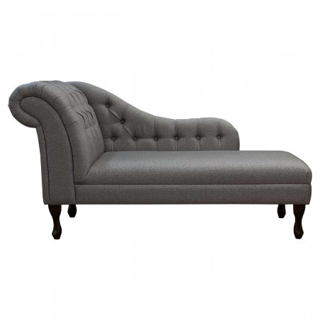 60" Large Deep Buttoned Chaise Longue in a Dundee Herringbone Marble Fabric