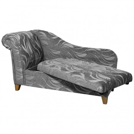 60" Large Storage Chaise Longue in a Zest Tribal Flower Silver Fabric