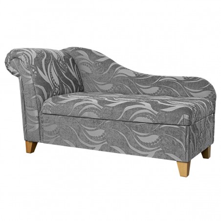 60" Large Storage Chaise Longue in a Zest Tribal Flower Silver Fabric