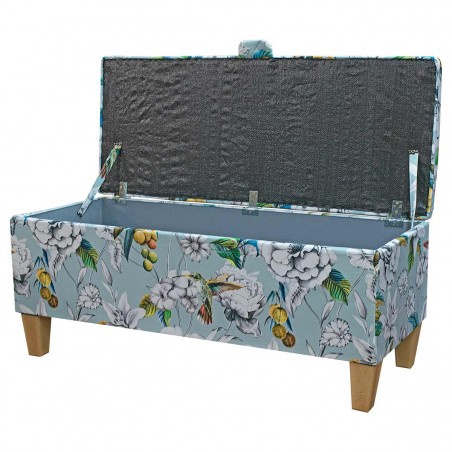 Storage Bench Stool in a Meastro Rembrandt Hummingbird Duck Egg Printed Velvet Fabric