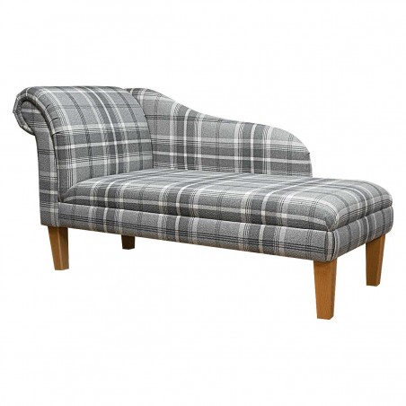 LUXE 56" Medium Chaise Longue in a Balmoral Dove Grey Tartan Fabric