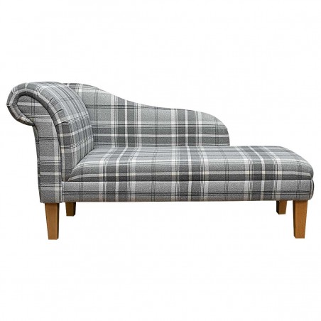 LUXE 56" Medium Chaise Longue in a Balmoral Dove Grey Tartan Fabric