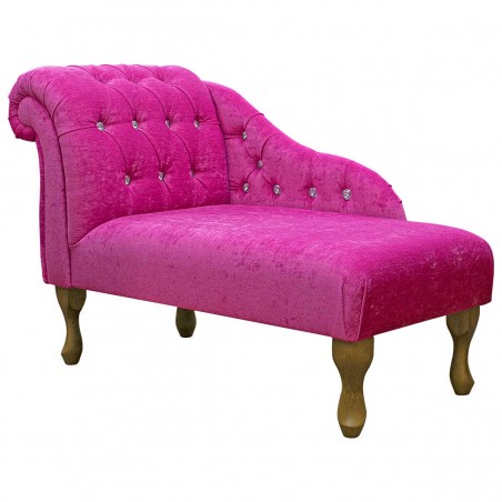 41" Mini Diamante Buttoned Chaise Longue in a Pimlico Crush Fuchsia Pink Fabric