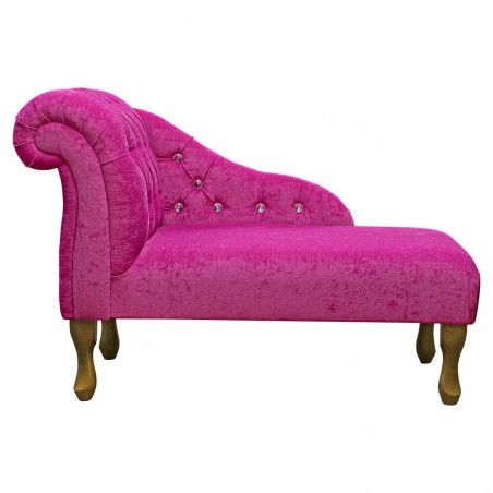 41" Mini Diamante Buttoned Chaise Longue in a Pimlico Crush Fuchsia Pink Fabric