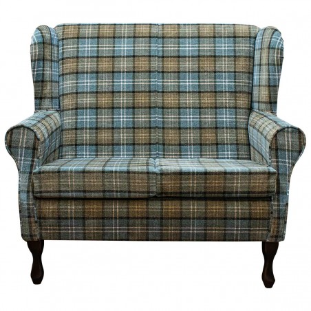 LUXE 2 Seater Westoe Sofa in Lana Blue Tartan Fabric