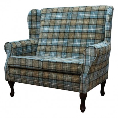 LUXE 2 Seater Westoe Sofa in Lana Blue Tartan Fabric