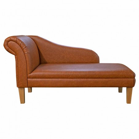 56" Medium Chaise Longue in a Porto Toffee Leather Vinyl