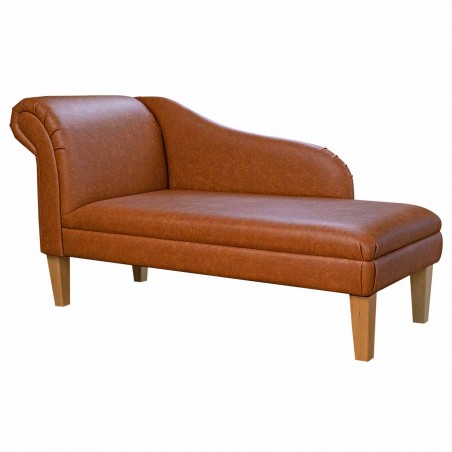 56" Medium Chaise Longue in a Porto Toffee Leather Vinyl