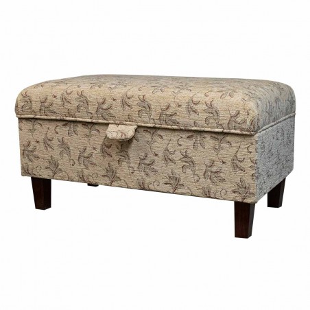 Storage Footstool, Ottoman, Pouffe in a Camden Leaf Wheat Fabric