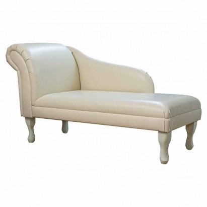 52" Medium Chaise Longue in a Cream Faux Leather