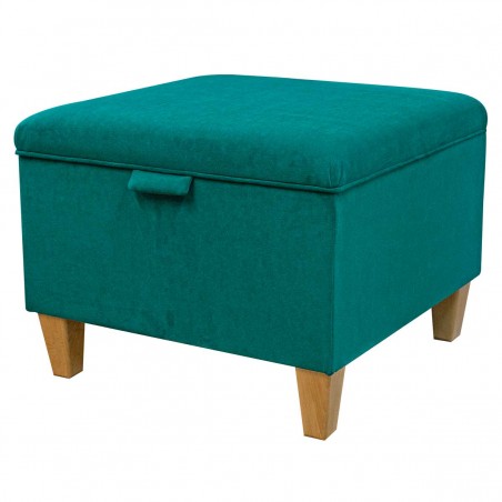 Large Square Storage Ottoman in a Notting Hill Teal Velvet Fabric