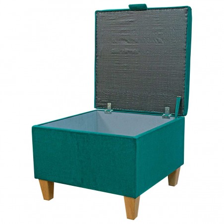 Large Square Storage Ottoman in a Notting Hill Teal Velvet Fabric