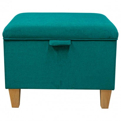 Large Square Storage Ottoman in a Notting Hill Teal Velvet Fabric