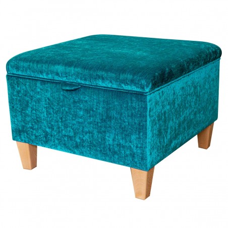 Large Square Storage Ottoman in a Pastiche Slub Teal Fabric