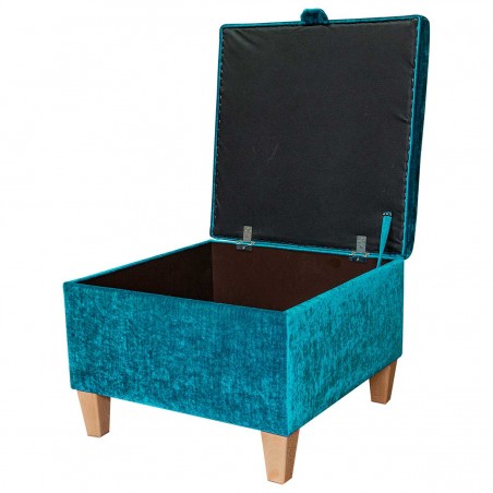 Large Square Storage Ottoman in a Pastiche Slub Teal Fabric