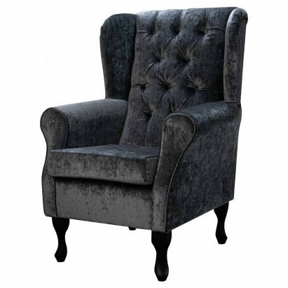 Standard Wingback Fireside Westoe Chair with Buttoning in a Pastiche Slub Steel Fabric