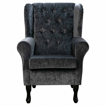 Standard Wingback Fireside Westoe Chair with Buttoning in a Pastiche Slub Steel Fabric