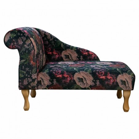 41" Mini Chaise Longue in a Prints Vol 1 Blossom Wine Velvet Fabric