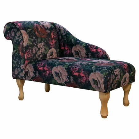 41" Mini Chaise Longue in a Prints Vol 1 Blossom Wine Velvet Fabric