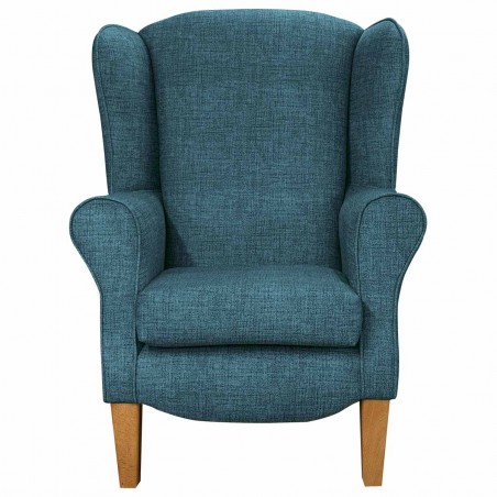 Duchess Wingback Armchair in a Maya Blue Velvet Faux Weave Fabric