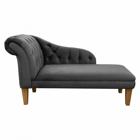 52" Medium Buttoned Chaise Longue in a Monaco Grey Supersoft Velvet Fabric