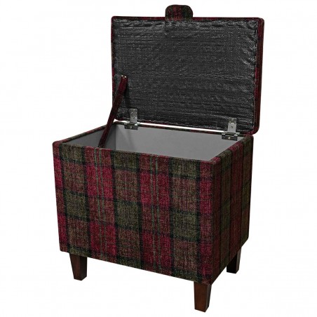 LUXE Tall Storage Footstool Box, Ottoman, Pouffe in a Lana Red Tartan Fabric