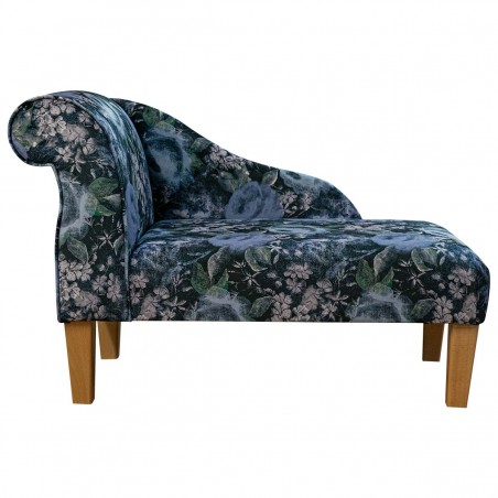 41" Mini Chaise Longue in a Prints Vol 1 Blossom Sapphire Velvet Fabric