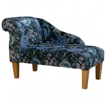 41" Mini Chaise Longue in a Prints Vol 1 Blossom Sapphire Velvet Fabric