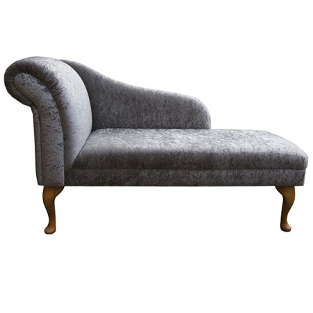 52" Classic Style Chaise Longue in a Pewter Senso Crushed Velvet Fabric with Hardwood Legs - SENS1184