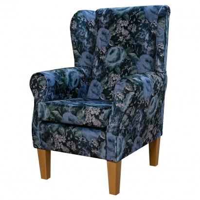 Standard Wingback Fireside Chair in a Prints Vol 1 Blossom Sapphire Velvet Fabric