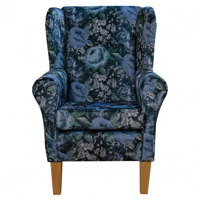 Standard Wingback Fireside Chair in a Prints Vol 1 Blossom Sapphire Velvet Fabric