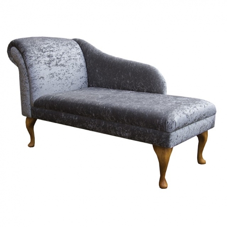 52" Classic Style Chaise Longue in a Pewter Senso Crushed Velvet Fabric with Hardwood Legs - SENS1184