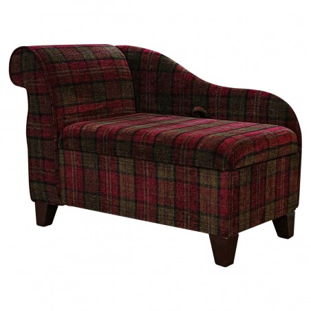 LUXE 41" Storage Chaise Longue in a Lana Red Tartan Fabric