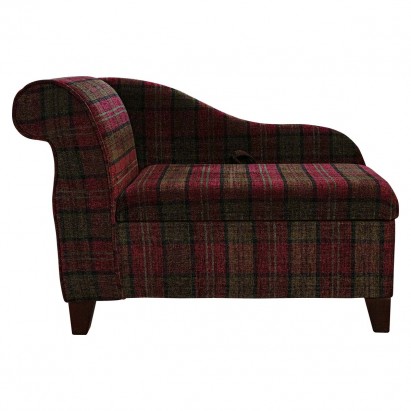 LUXE 41" Storage Chaise Longue in a Lana Red Tartan Fabric